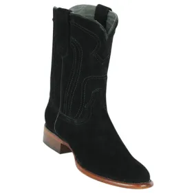 Los Altos Mens Suede Black Leather Roper Round Toe Boot