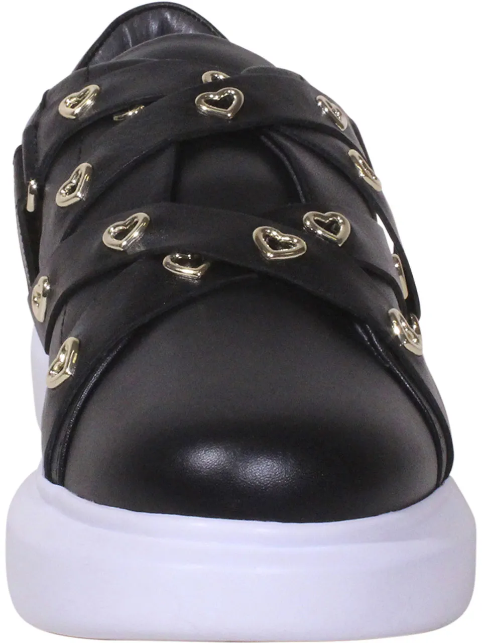 Love Moschino Women's Calfskin Heart Eyelets Sneakers Black Sz: 10