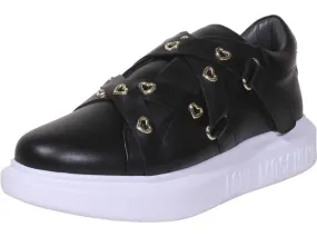 Love Moschino Women's Calfskin Heart Eyelets Sneakers Black Sz: 10