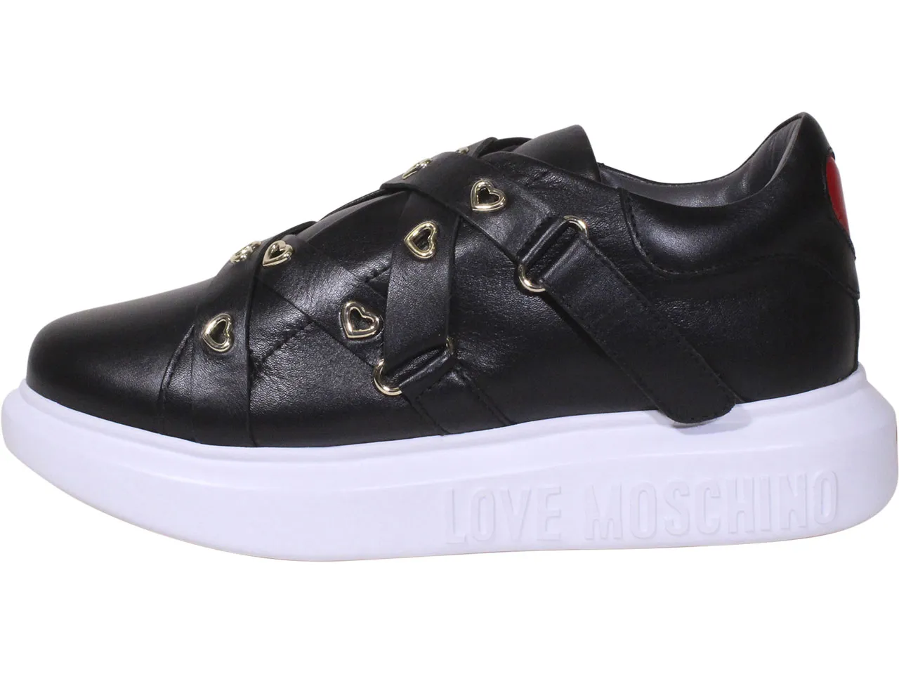 Love Moschino Women's Calfskin Heart Eyelets Sneakers Black Sz: 10