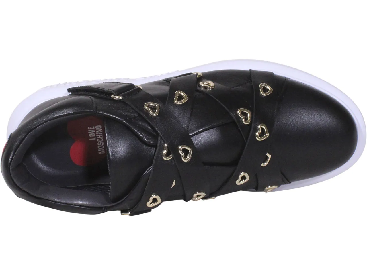 Love Moschino Women's Calfskin Heart Eyelets Sneakers Black Sz: 10