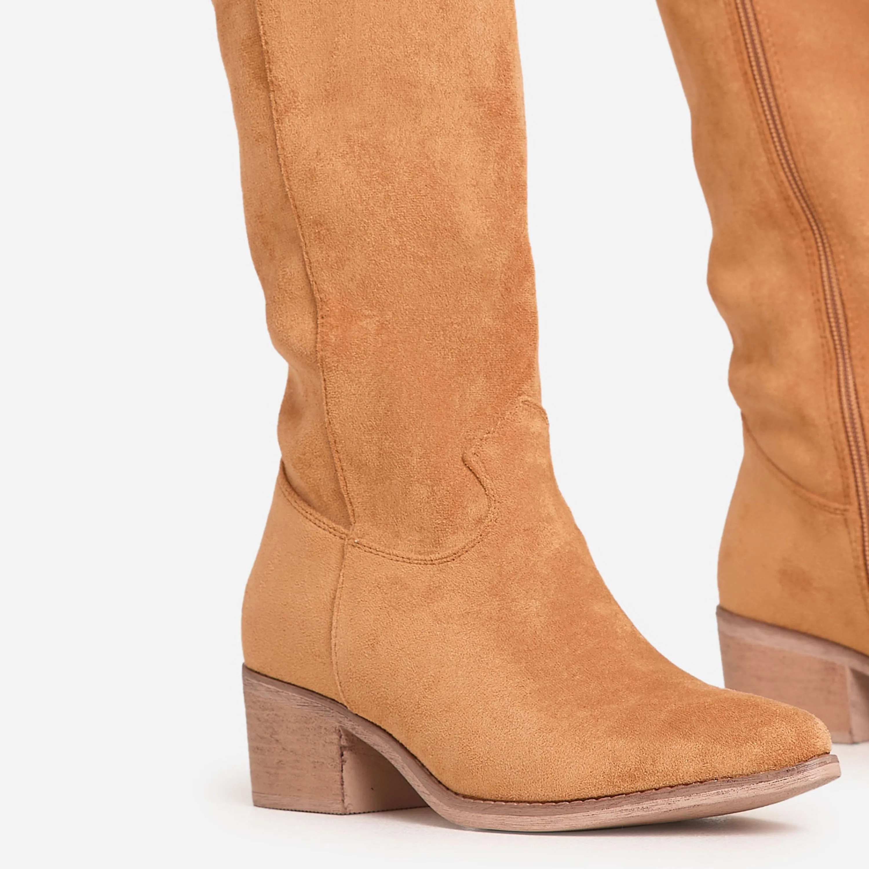 Lucius Pointed Toe Mid Calf Western Cowboy Boot In Tan Brown Faux Suede