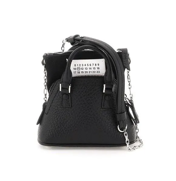 MAISON MARGIELA Mini Grained Leather Handbag with Iconic Logo Print Stitching