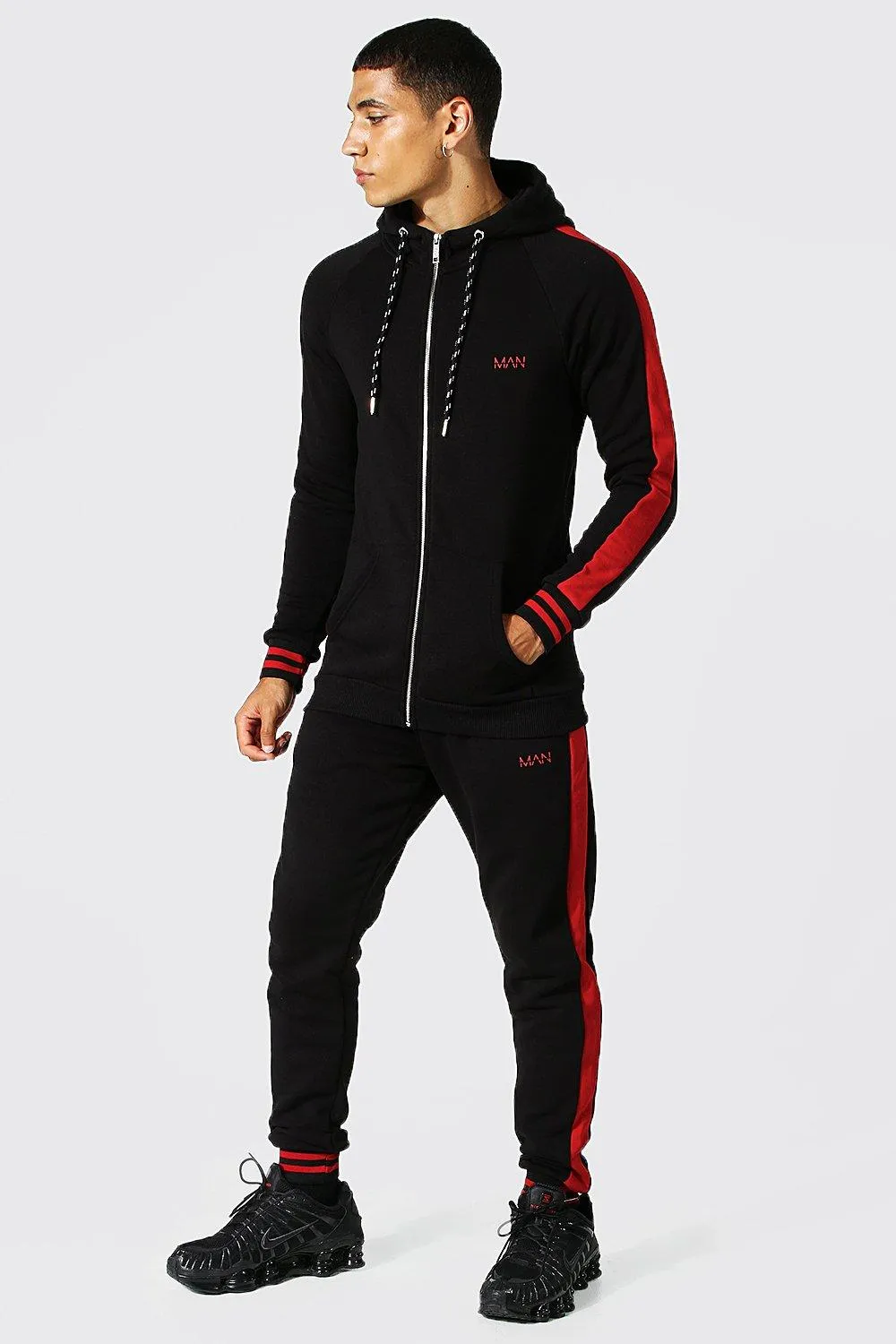 Man Muscle Fit Tracksuit With Sports Rib | boohooMAN UK