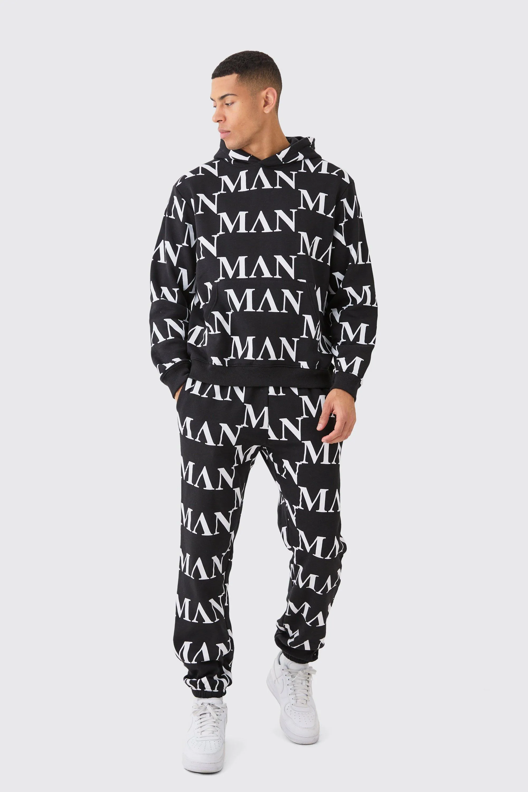 Man Roman All Over Print Hooded Tracksuit | boohooMAN UK