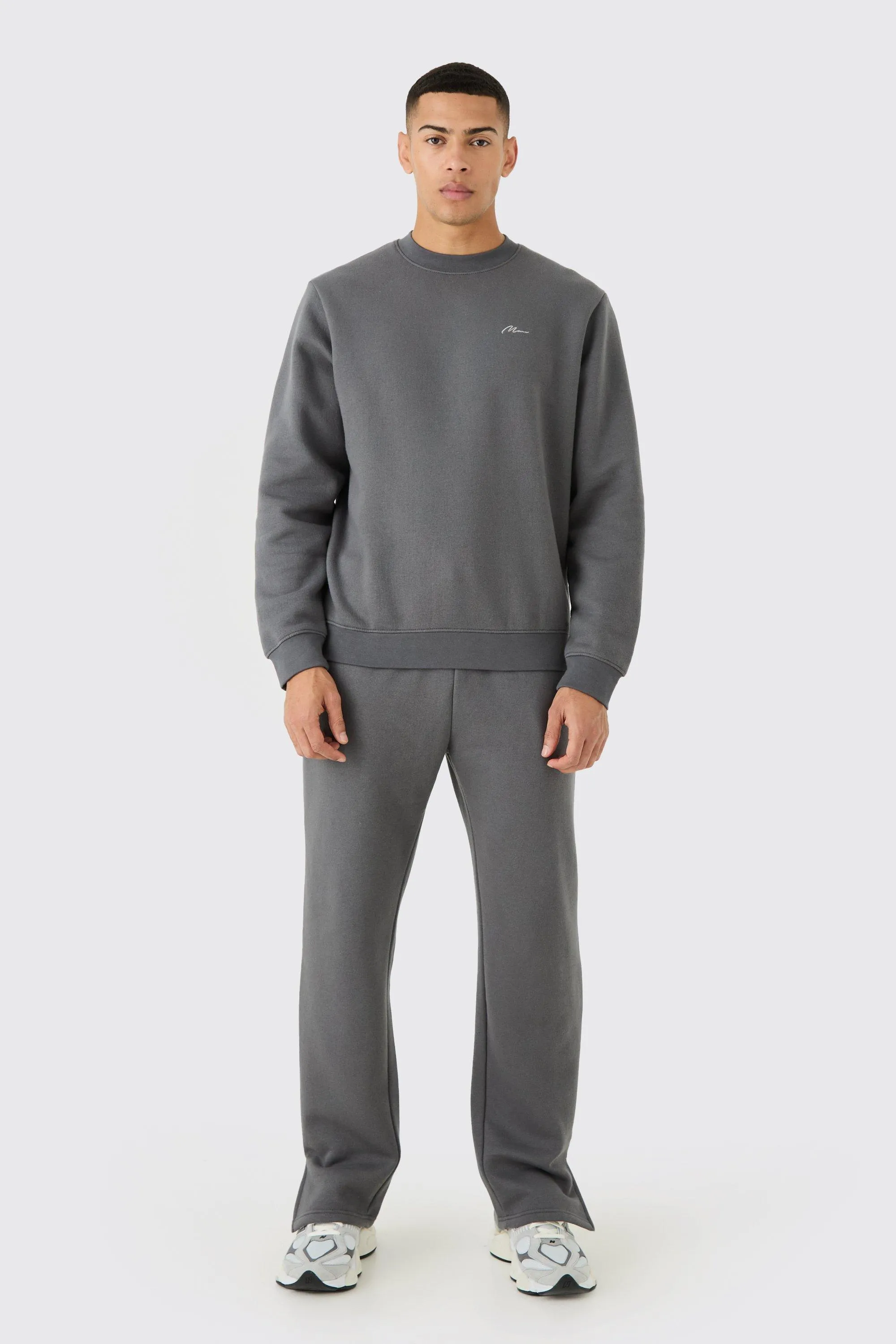 Man Signature Extended Neck Split Hem Sweatshirt Tracksuit