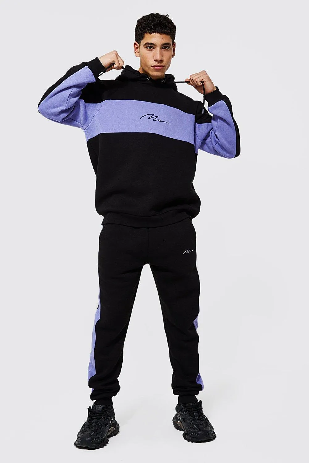 Man Signature Hooded Colour Block Tracksuit | boohooMAN UK