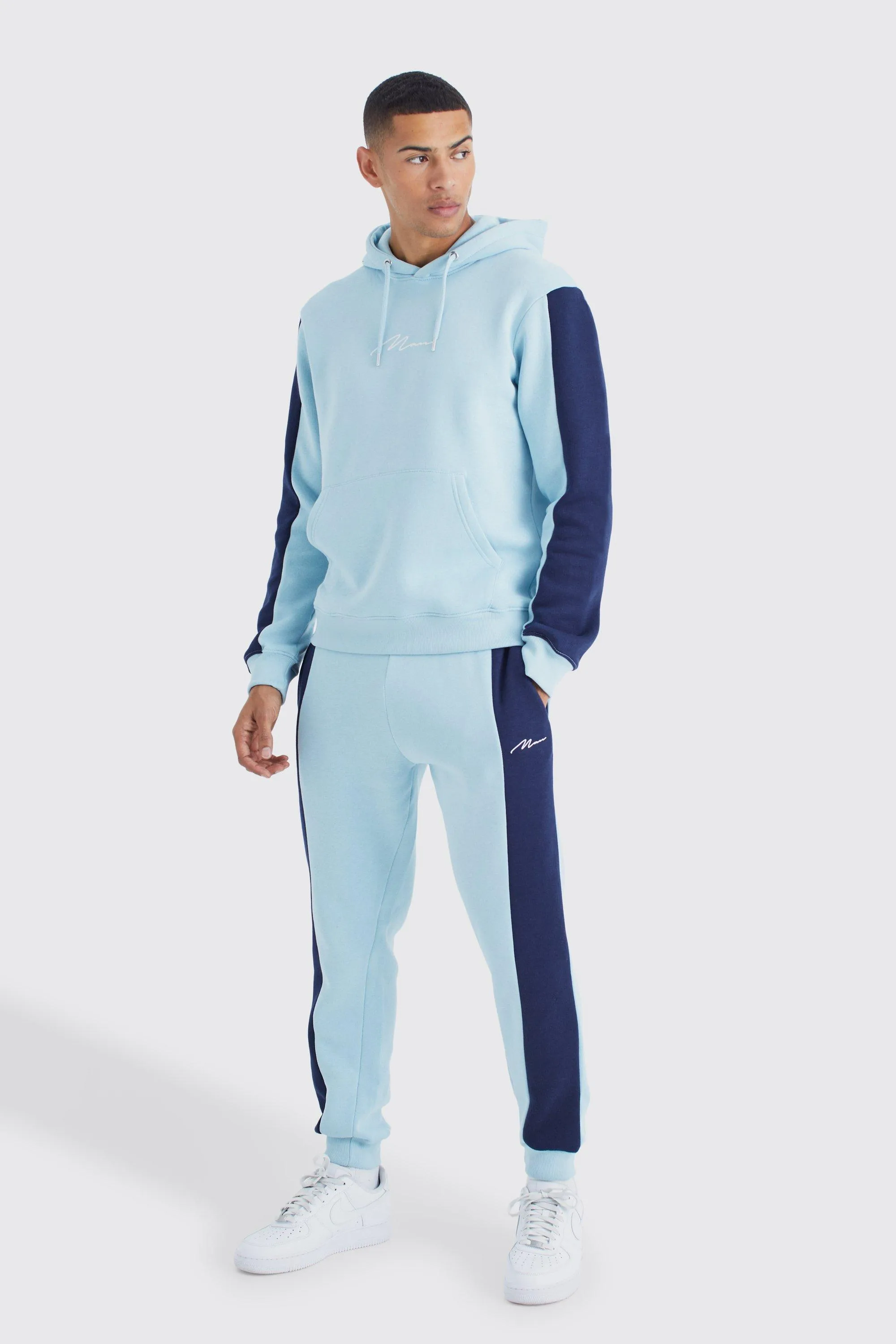 Man Signature Slim Colour Block Tracksuit | boohooMAN UK