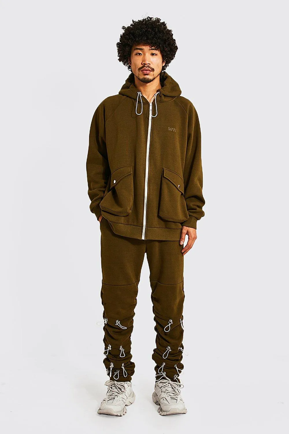 Man Toggle Zip Through Hooded Tracksuit