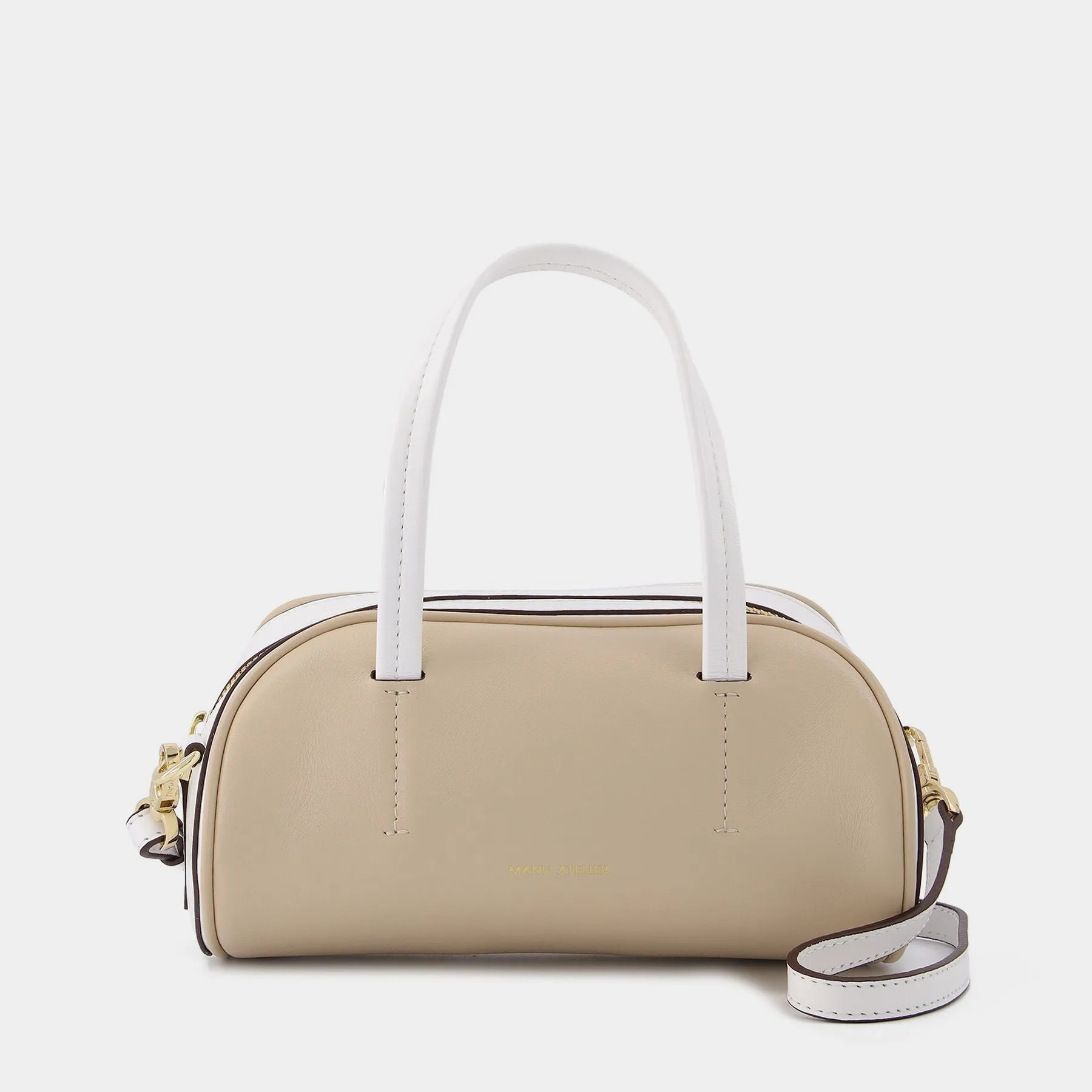 Manu Atelier  Hourglass Bag in Ivory and White Leather