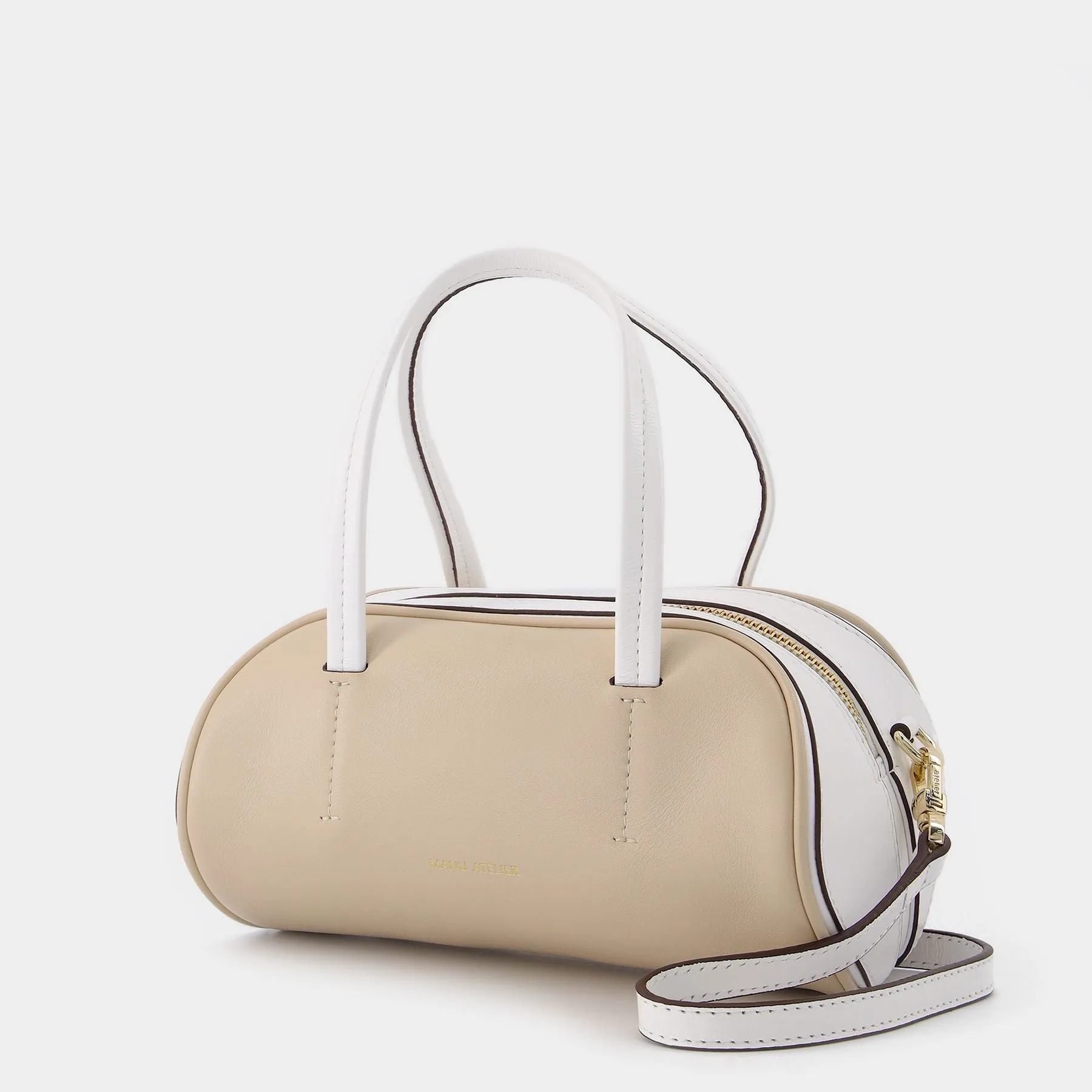 Manu Atelier  Hourglass Bag in Ivory and White Leather