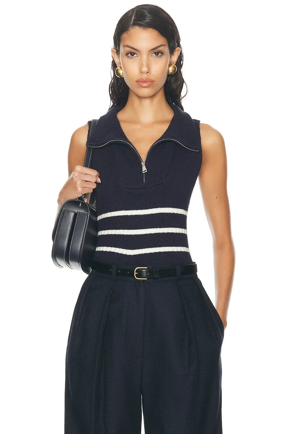 MATTHEW BRUCH Quarter Zip Striped Knit Vest