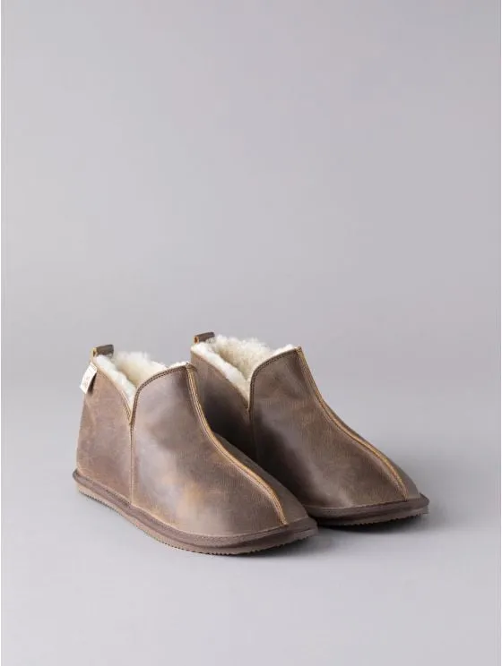 Men's Leather Slipper Boot in Brown