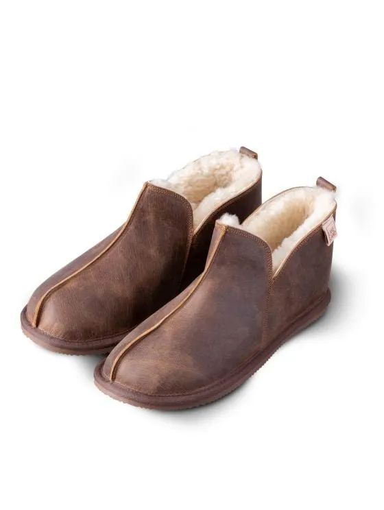 Men's Leather Slipper Boot in Brown