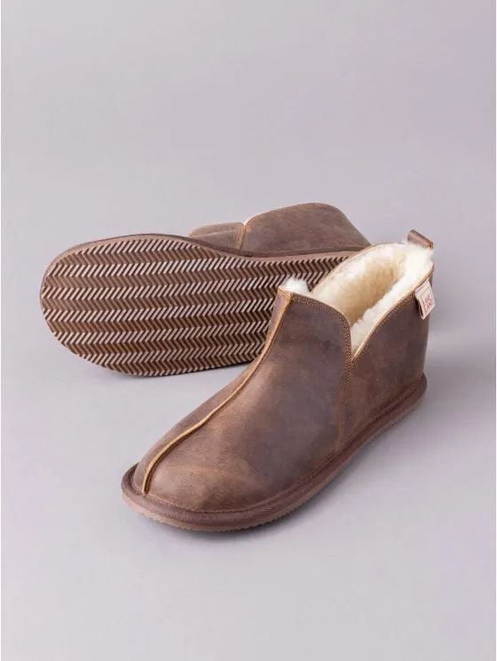 Men's Leather Slipper Boot in Brown