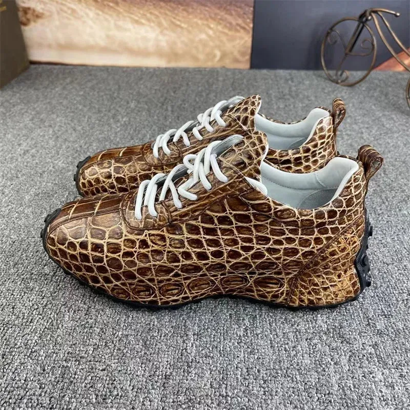 Men's Genuine Alligator Skin Leather Hand-Painted Lace-up Sneakers