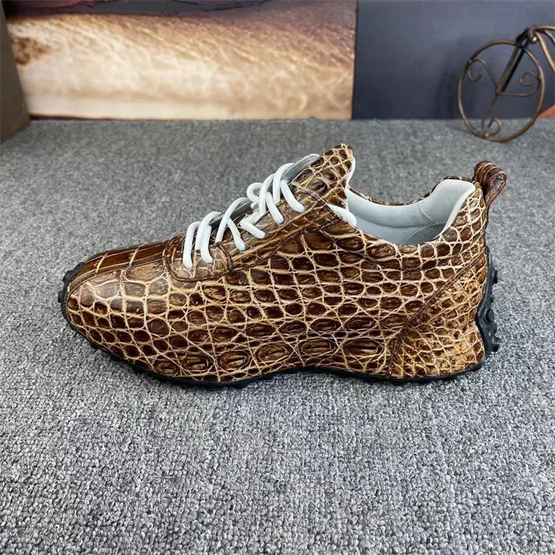 Men's Genuine Alligator Skin Leather Hand-Painted Lace-up Sneakers