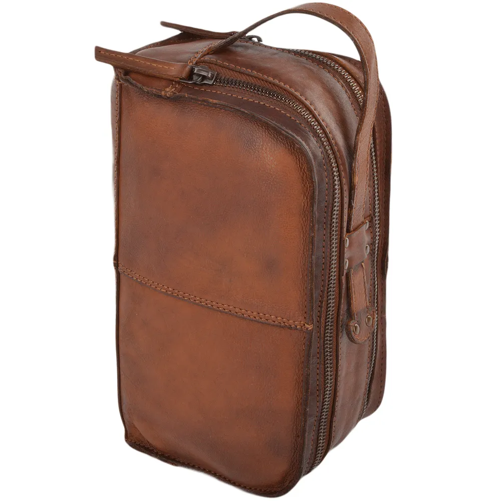 Mens Leather Vintage Wash Bag Rust : 7998