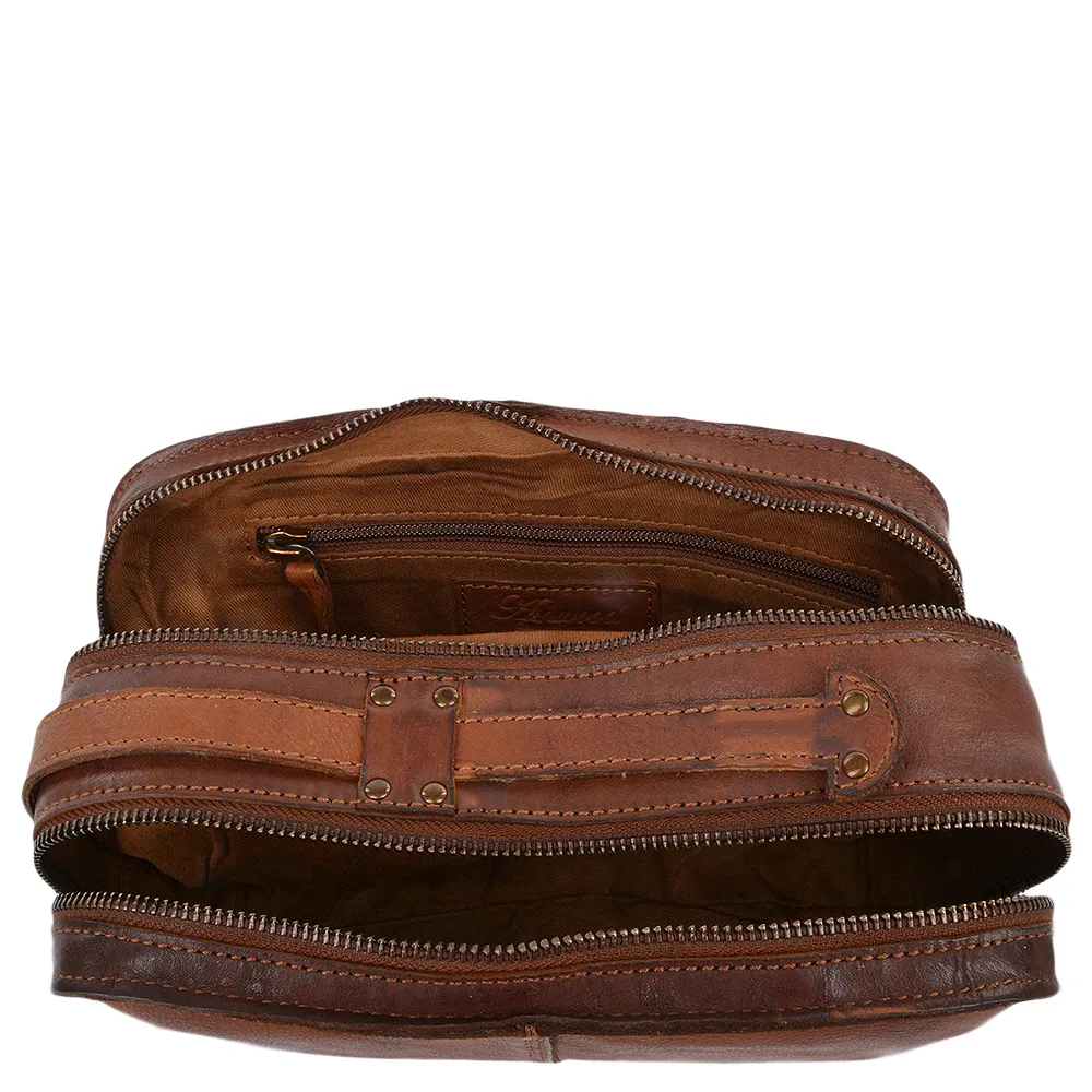 Mens Leather Vintage Wash Bag Rust : 7998