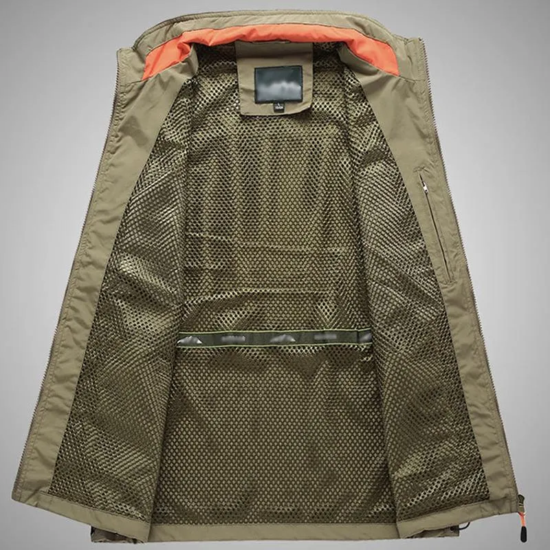 Men's Outdoor Breathable Stand Collar Multi-Pocket Vest 20141955Y