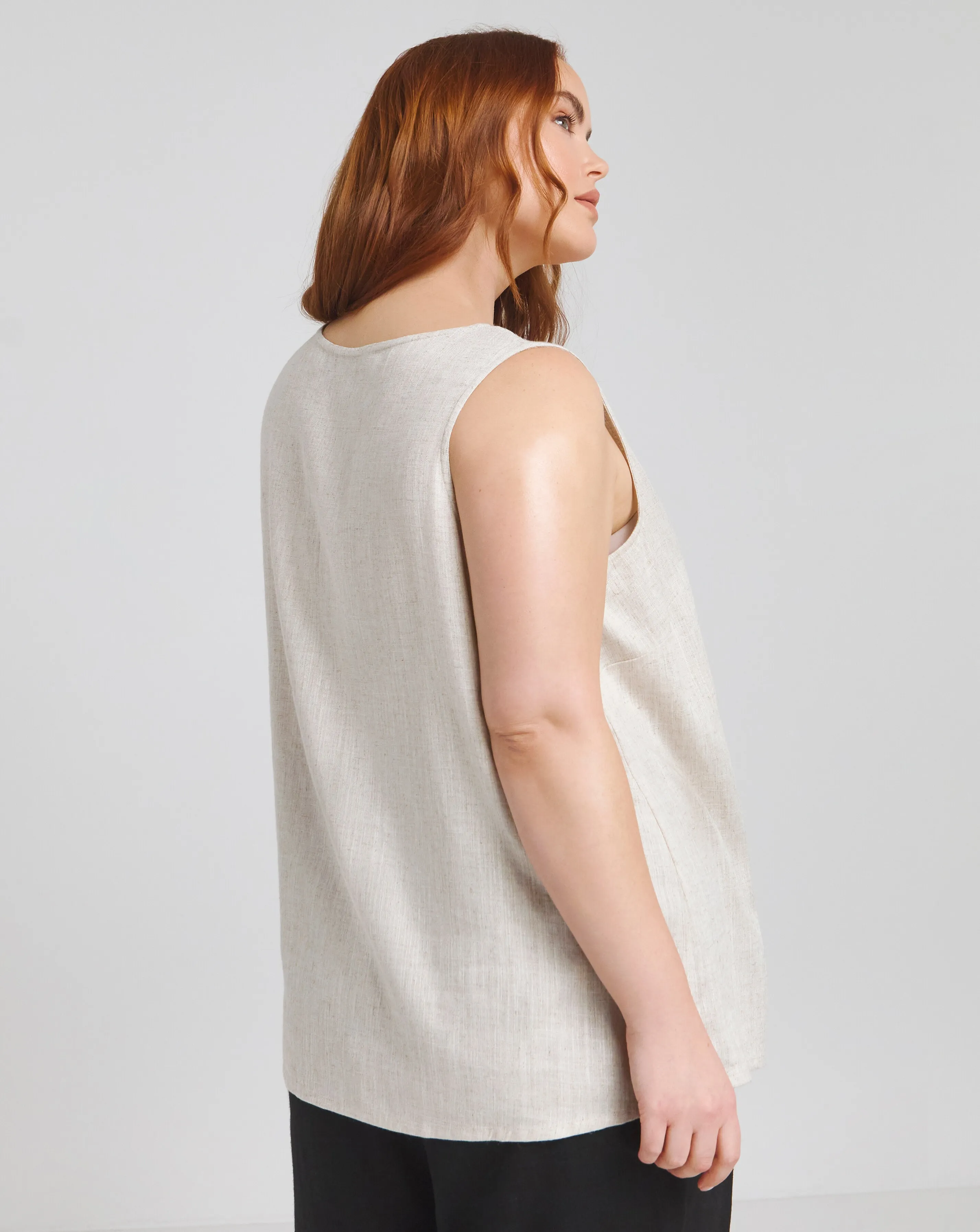 Natural Linen Button Through Vest | Simply Be