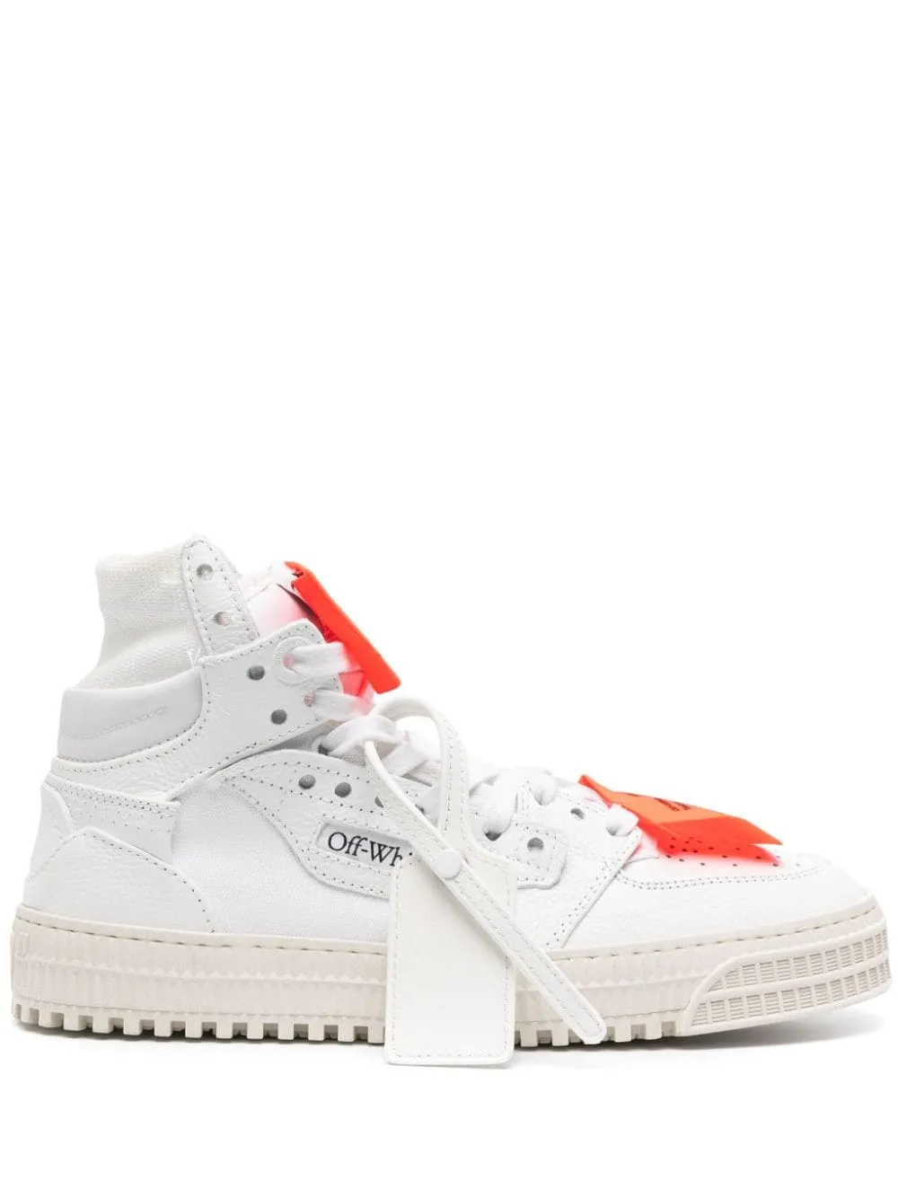 OFF-WHITE White Leather Panelled Sneakers for Women with Detachable Logo Patch and Ridged Rubber Sole