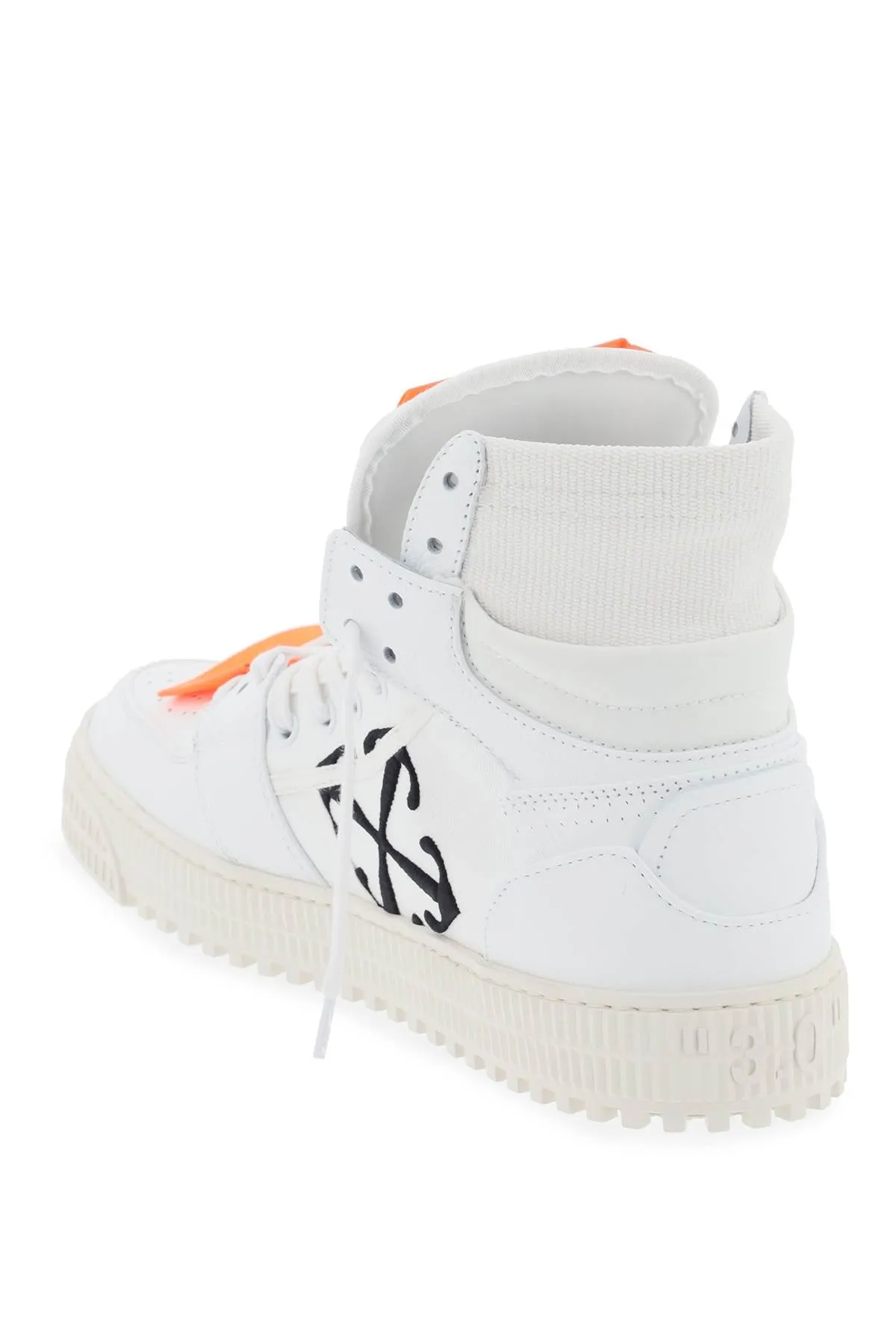 OFF-WHITE White Leather Panelled Sneakers for Women with Detachable Logo Patch and Ridged Rubber Sole