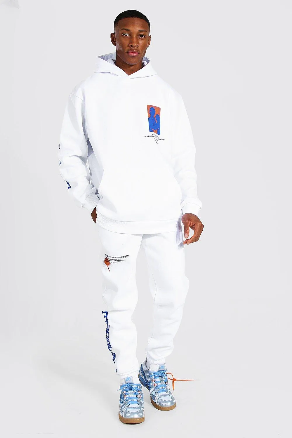 Official Man Statue Print Hooded Tracksuit | boohooMAN UK