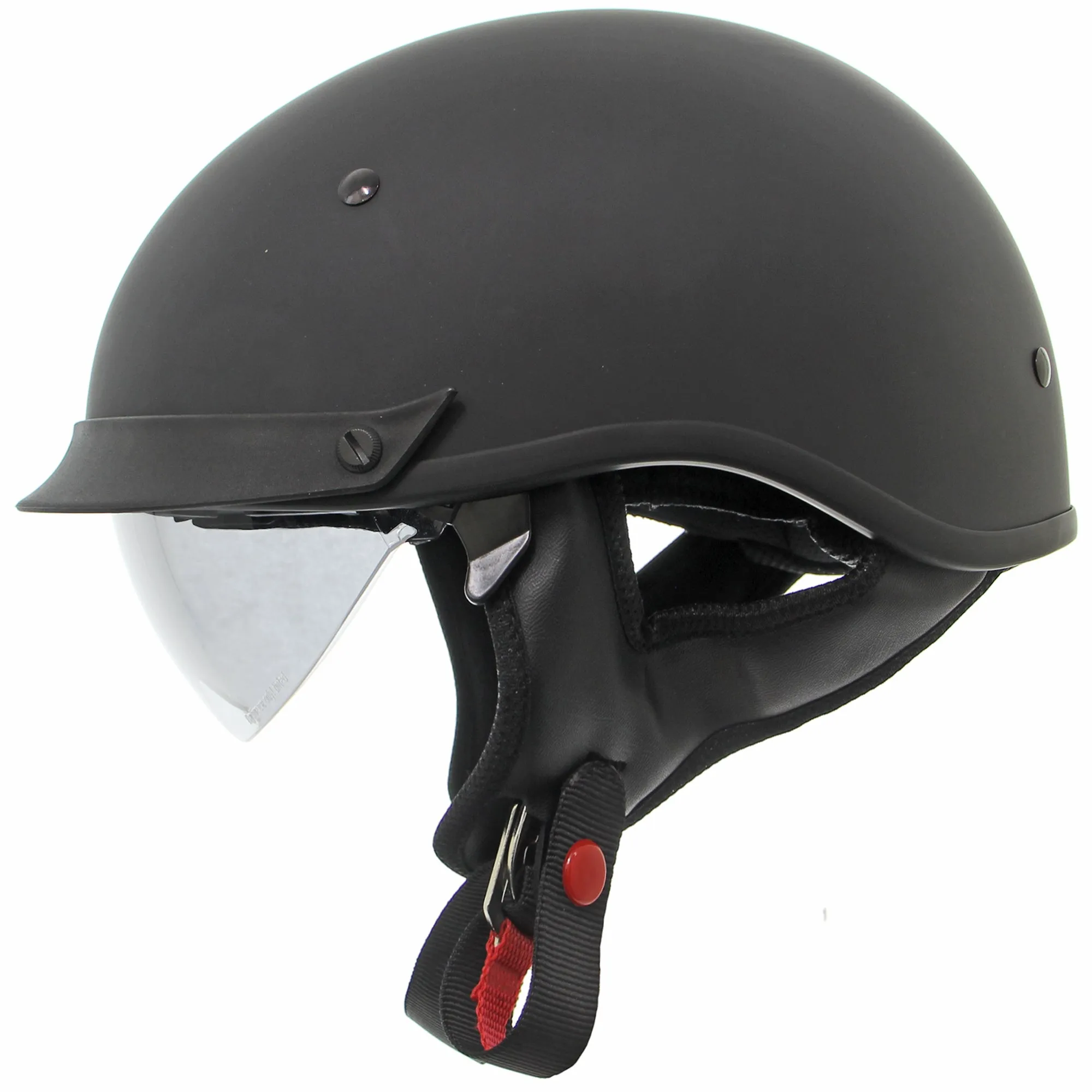 Outlaw Helmets T72 Matte Black Motorcycle Half Helmet for Men & Women with Drop Down Sun Visor DOT Approved - Adult Unisex Skull