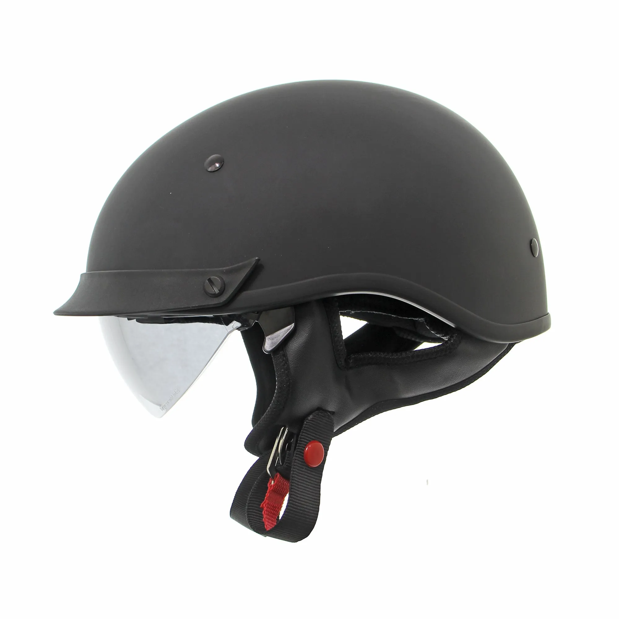 Outlaw Helmets T72 Matte Black Motorcycle Half Helmet for Men & Women with Drop Down Sun Visor DOT Approved - Adult Unisex Skull