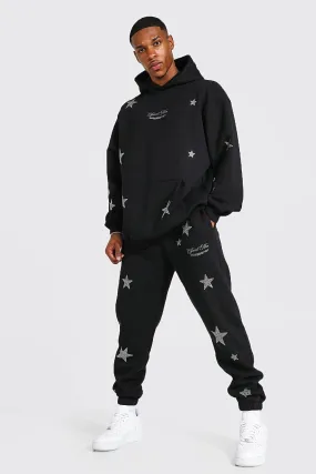 Oversized Official Rhinestone Star Tracksuit | boohooMAN UK