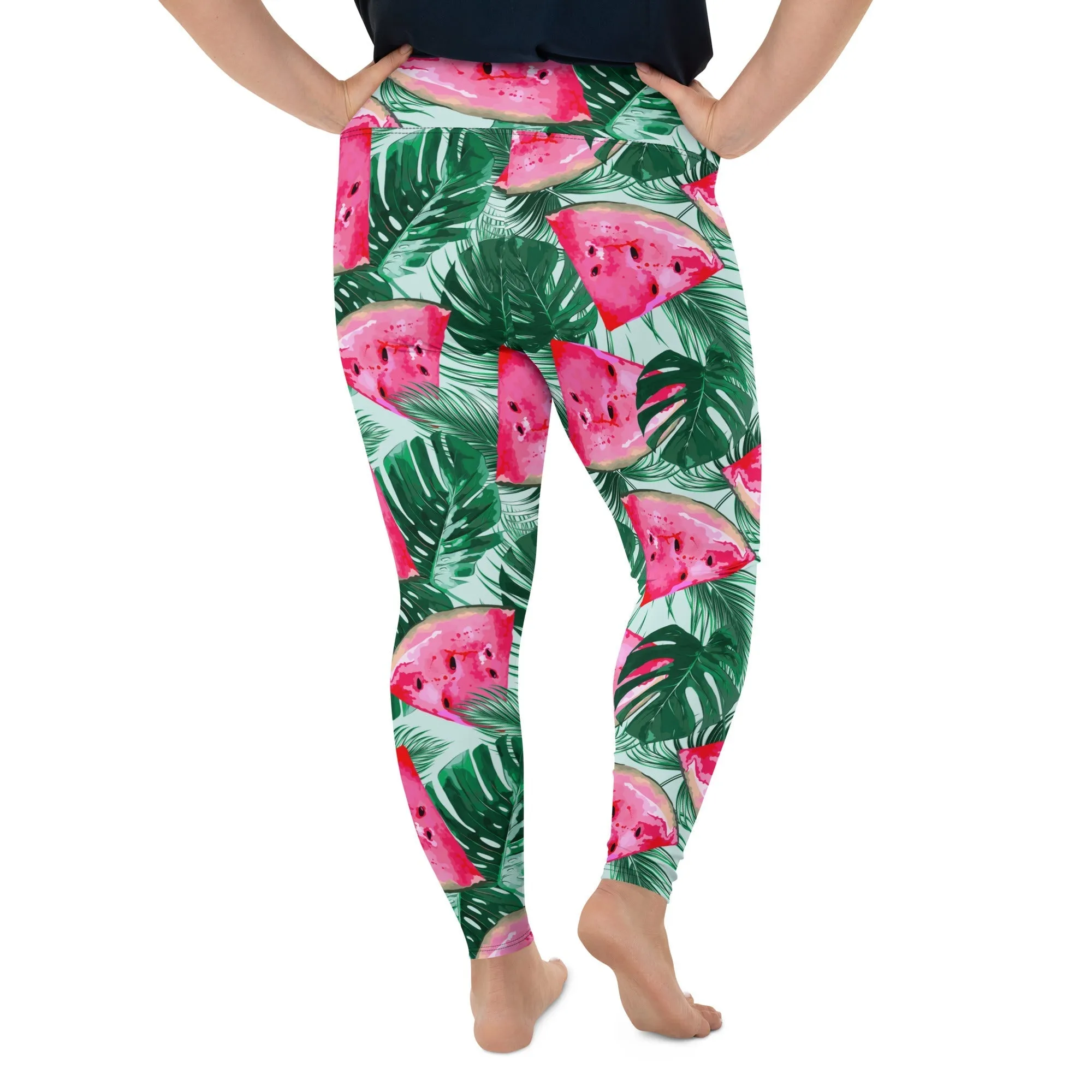 Palm Leaves & Watermelon Plus Size Leggings