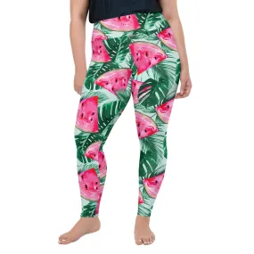 Palm Leaves & Watermelon Plus Size Leggings