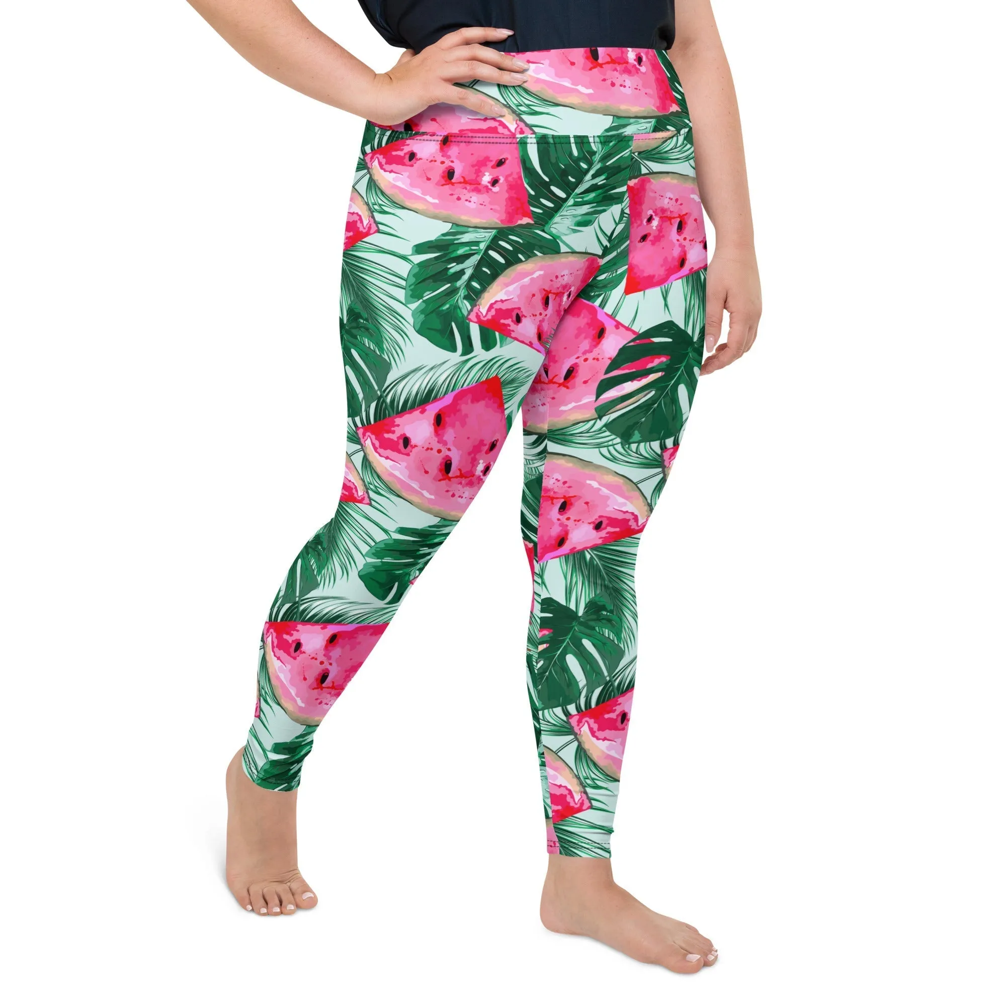 Palm Leaves & Watermelon Plus Size Leggings