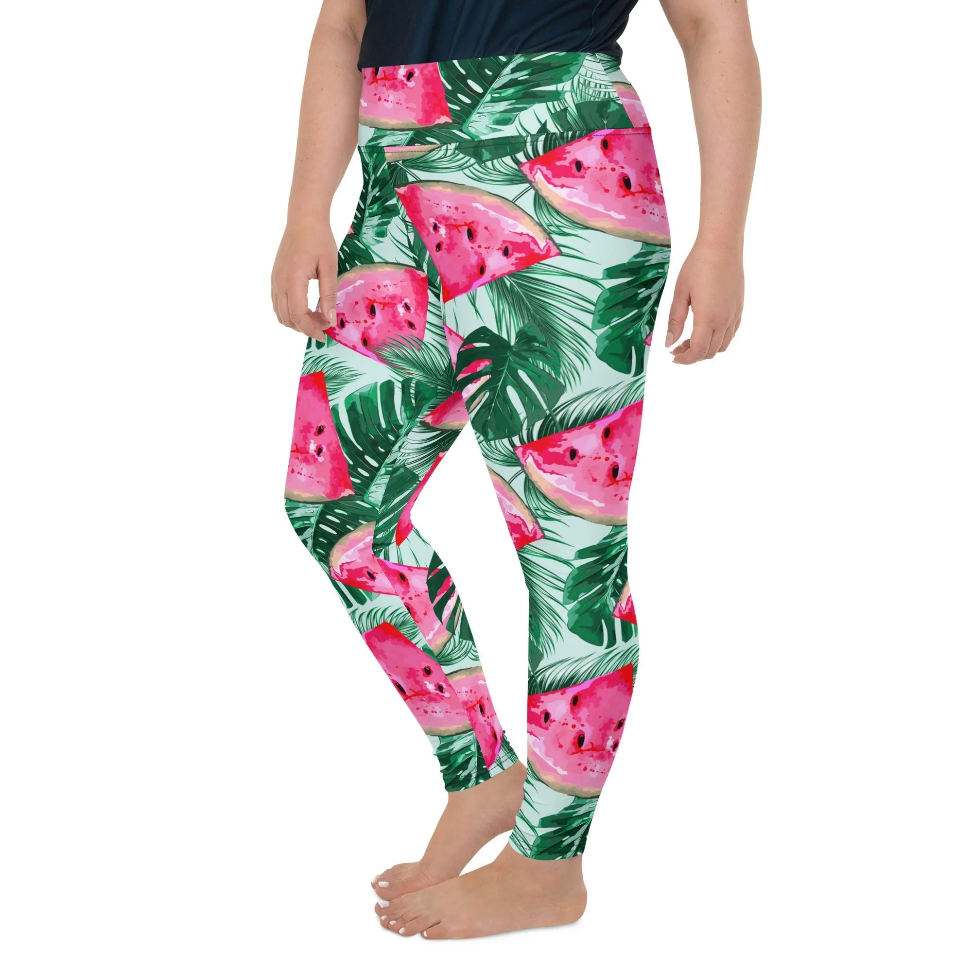 Palm Leaves & Watermelon Plus Size Leggings