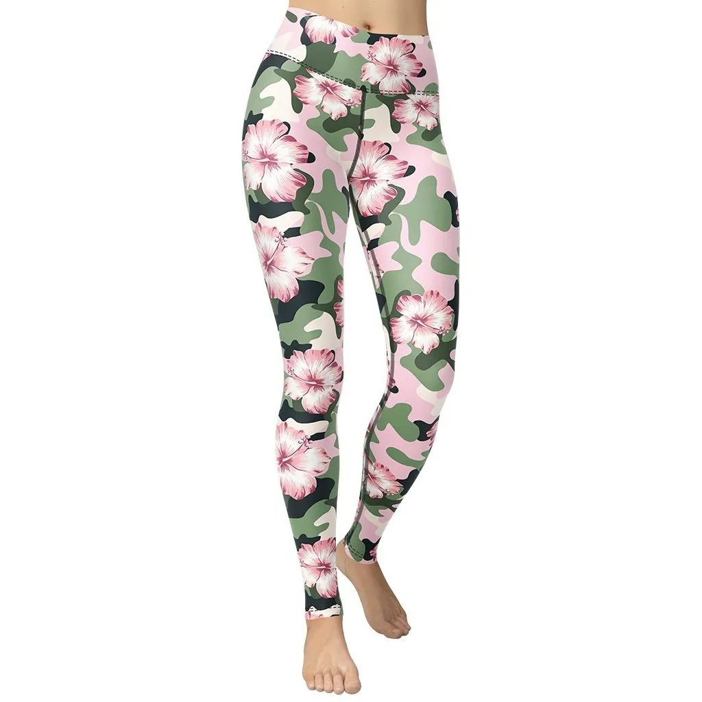 Pink Flower Camo Yoga Leggings