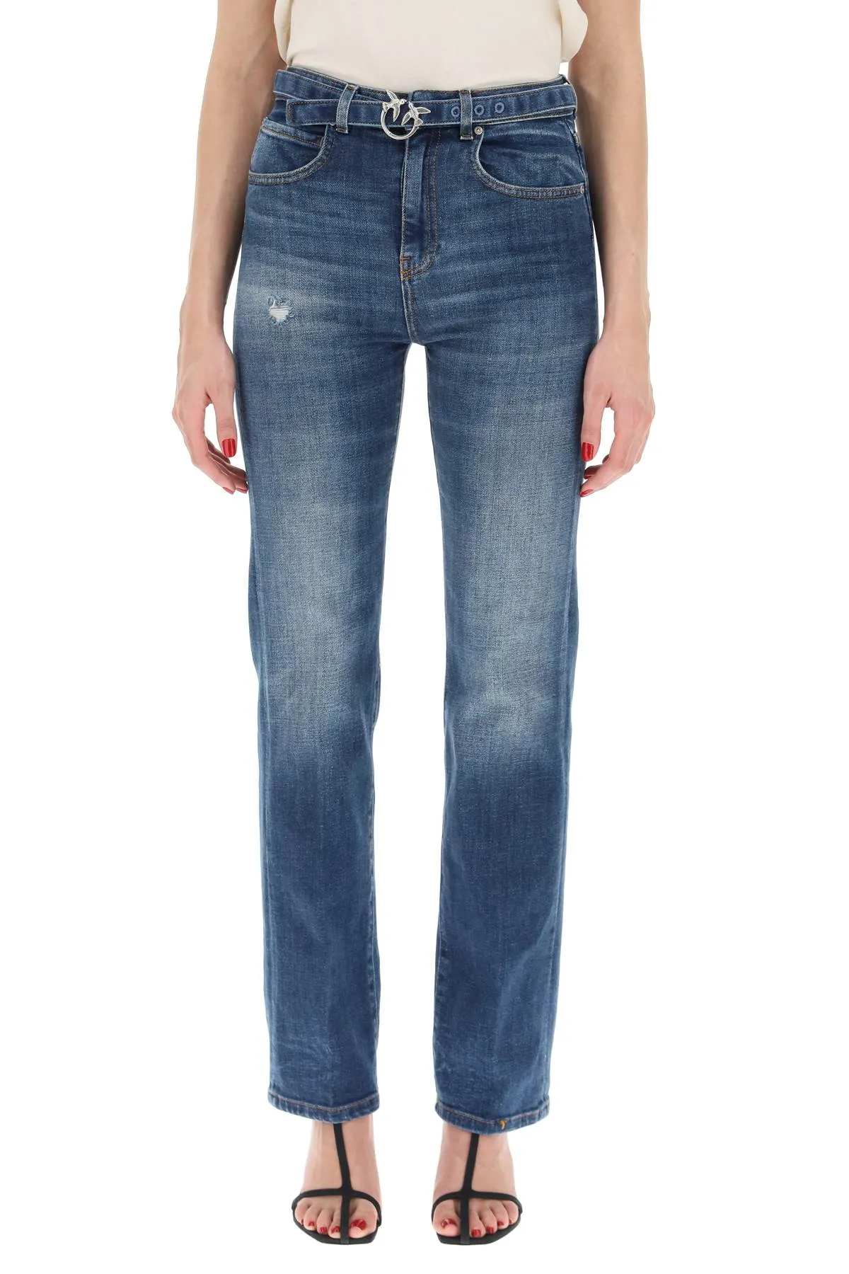 Pinko Distressed Belted Waist Jeans