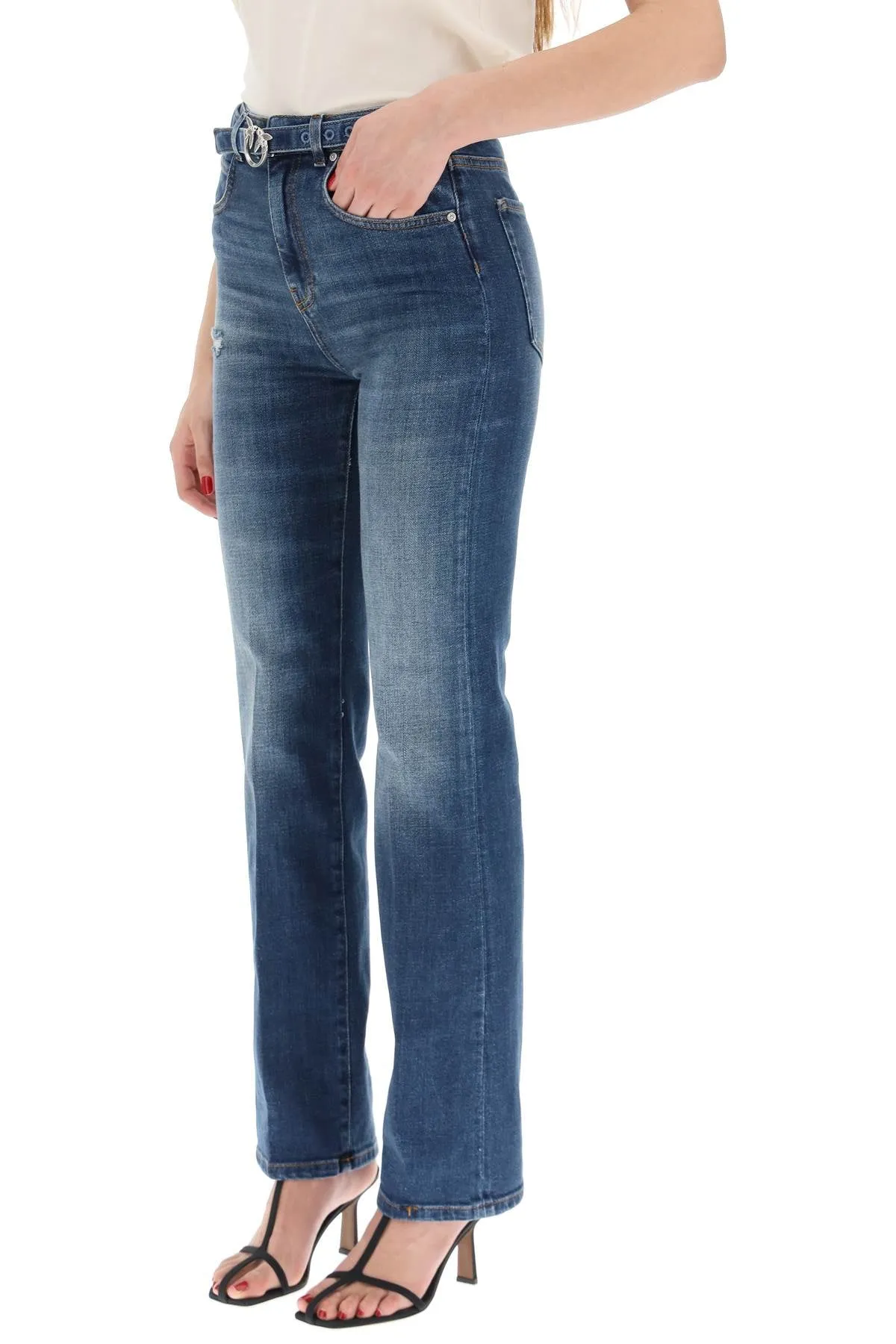 Pinko Distressed Belted Waist Jeans