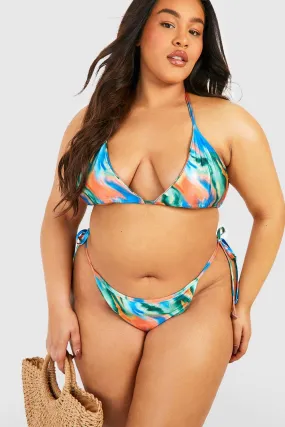 Plus Abstract Print Triangle Bikini Set