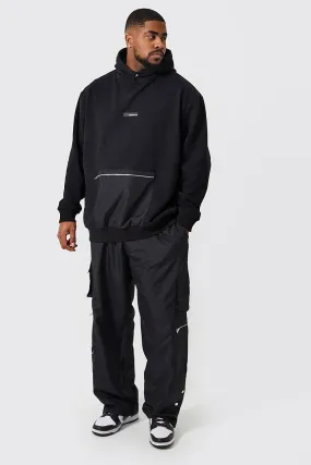 Plus Loose Fit Cargo Shell Hooded Tracksuit | boohooMAN UK