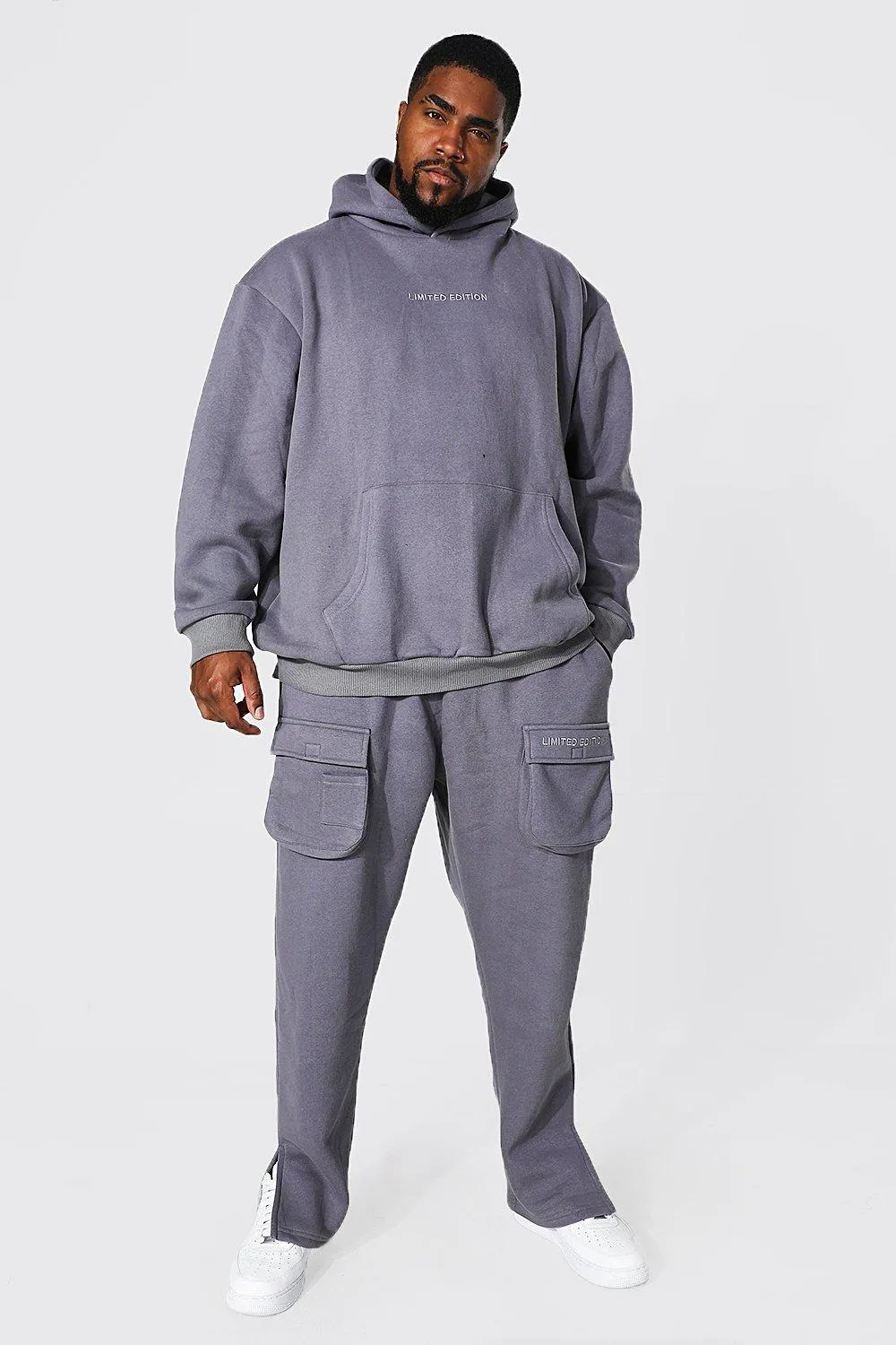 Plus Loose Limited Hooded Cargo Tracksuit | boohooMAN UK