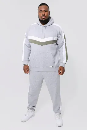 Plus Man Colour Block Hooded Tracksuit | boohooMAN UK