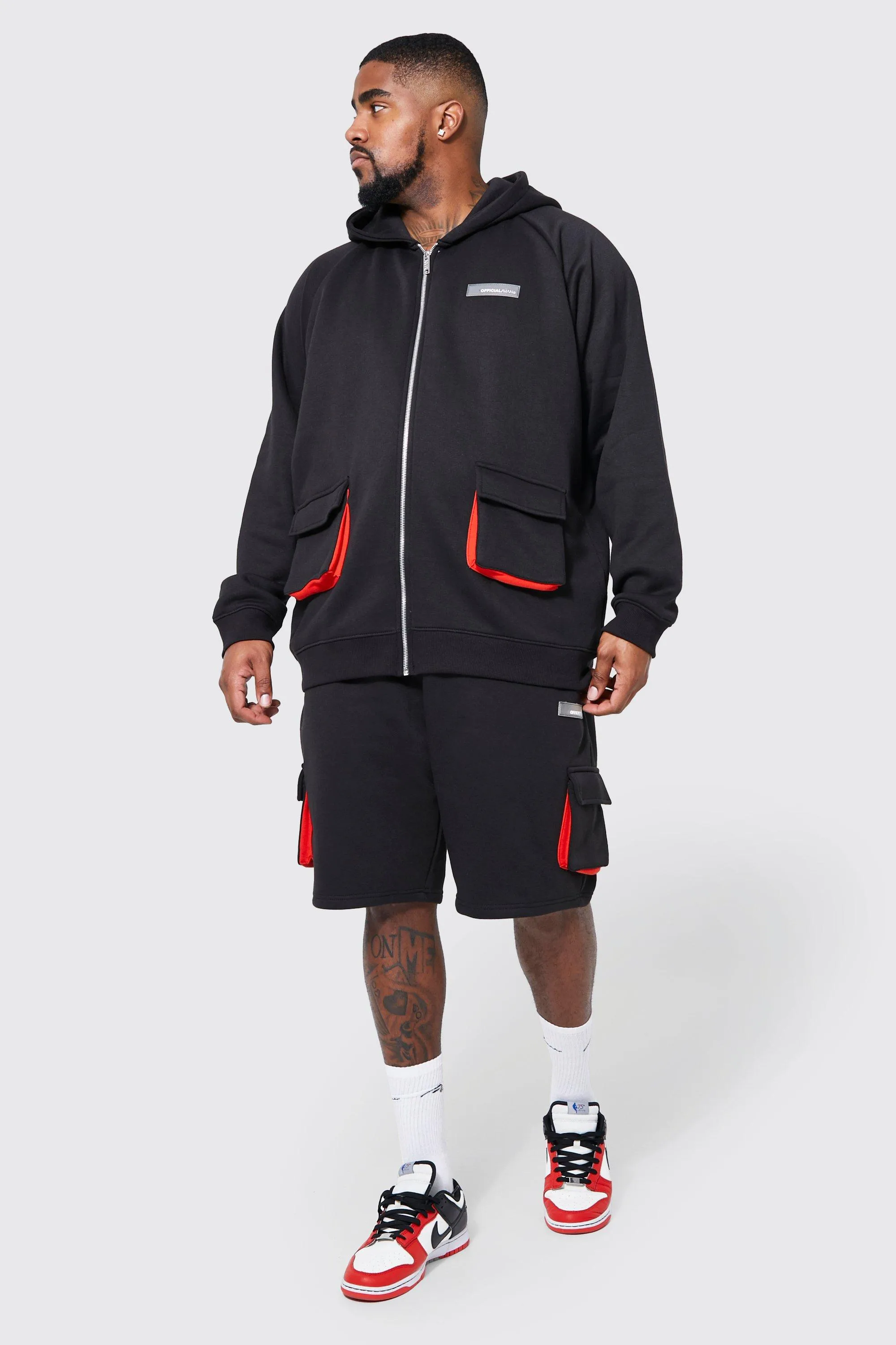 Plus Man Zip Through Short Tracksuit | boohooMAN UK