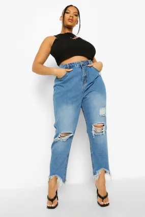 Plus Ripped Distressed High Waist Mom Jeans