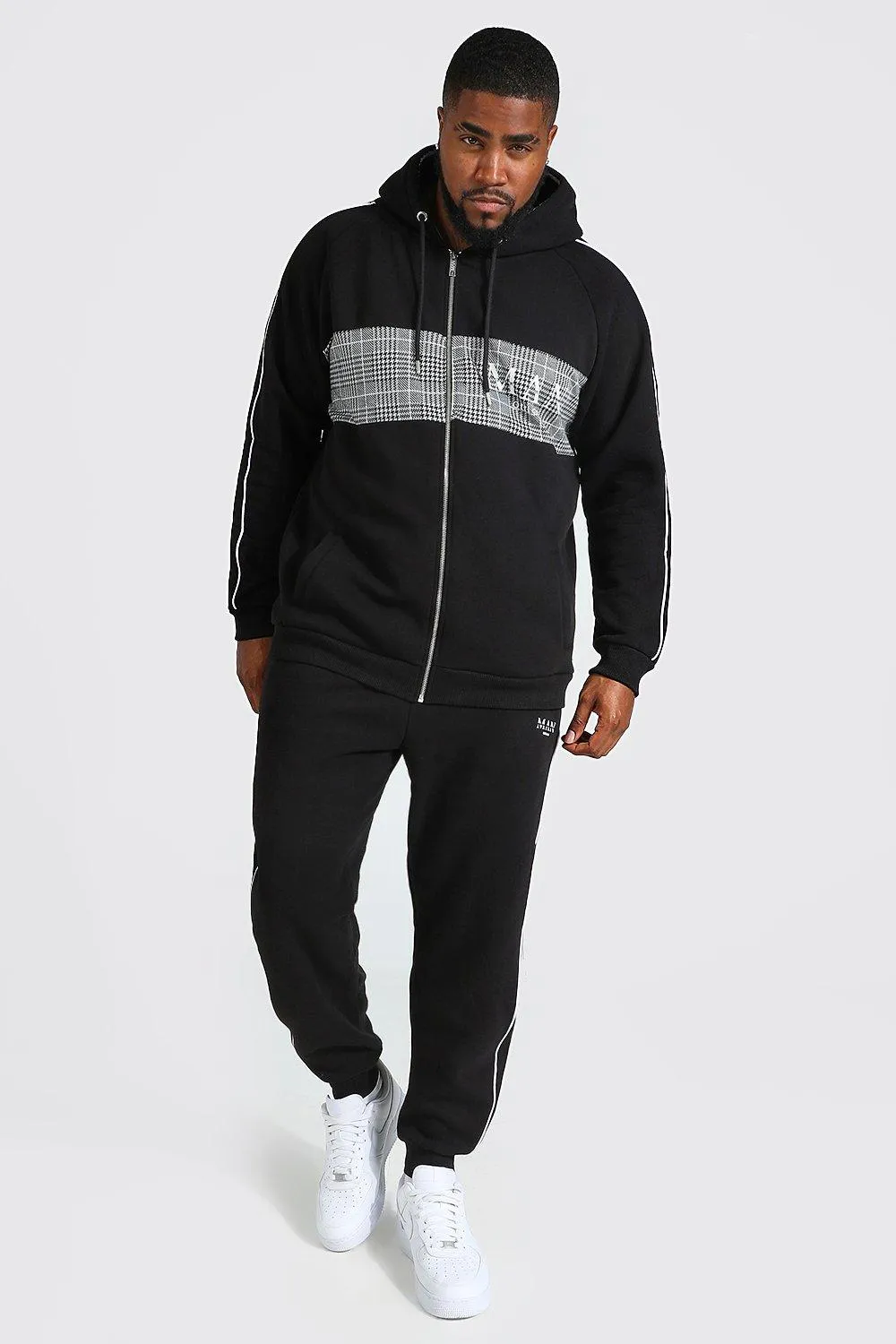 Plus Size MAN Roman Colour Block Zip Tracksuit | boohooMAN UK