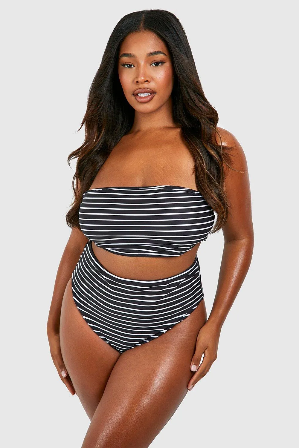 Plus Stripe Bandeau Bikini Set