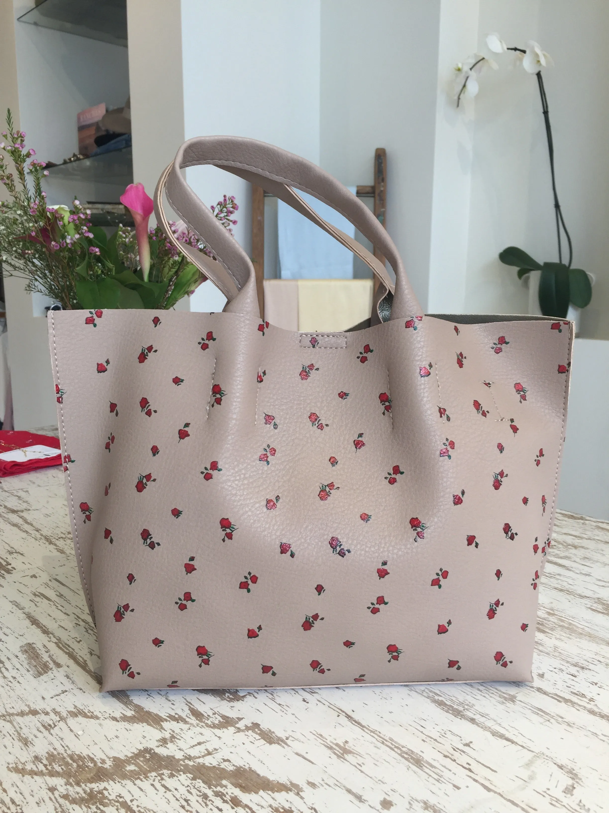 Red Rose Leather Tote - Women’s Handbag