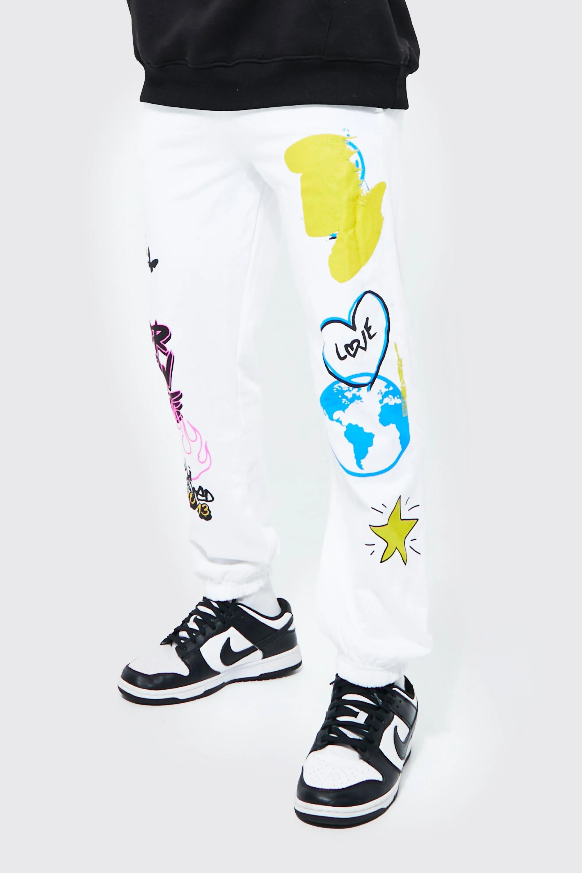 Regular Fit Graffiti Joggers With Puff Print | boohooMAN UK