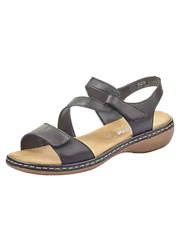 Rieker 659C7 Ladies Black Hook & Loop Sandals | Grattan