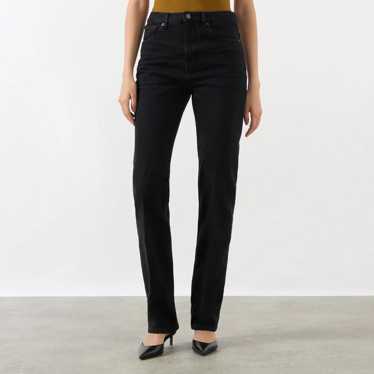 SAINT LAURENT High-Rise Straight Leg Jeans - Black